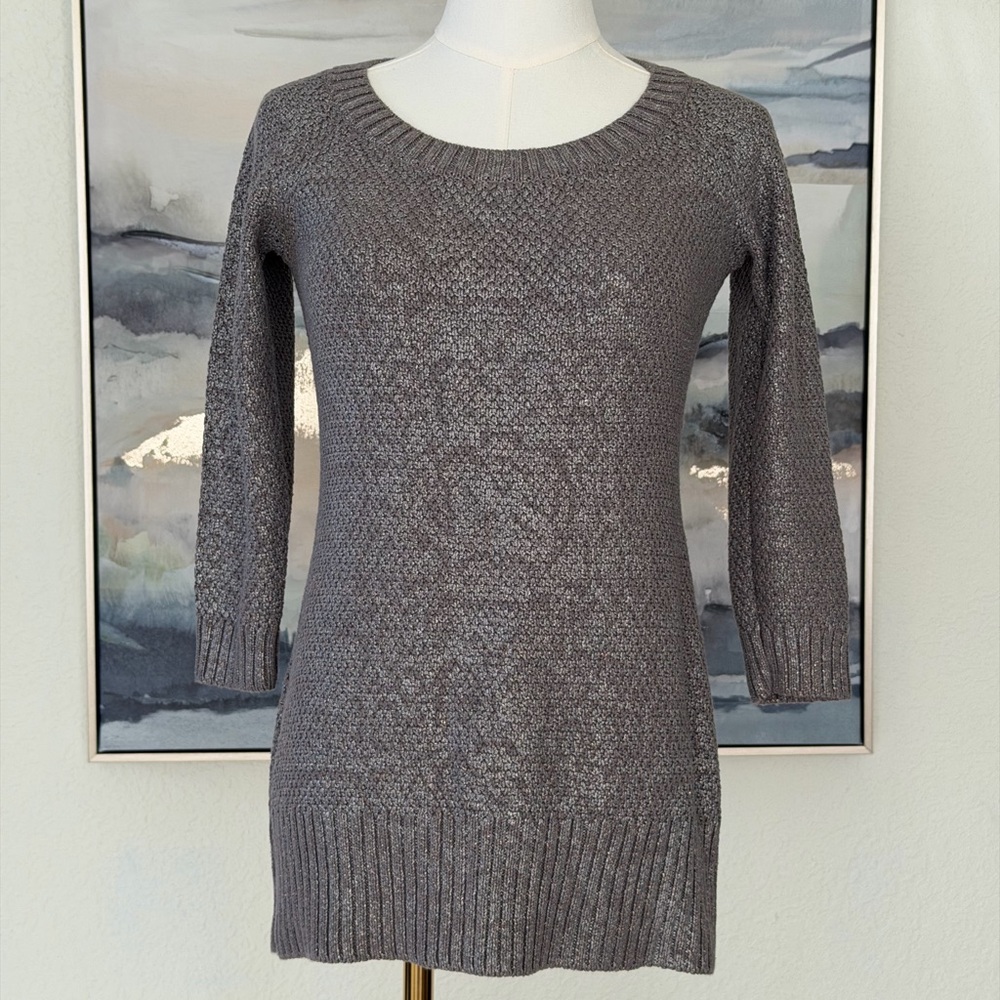 INC International Concepts Metallic Gray Knit Tunic Sweater Top